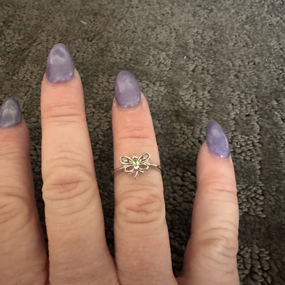 Genevive White Gold Plated With Tourmaline Gemstone Butterfly Ring
